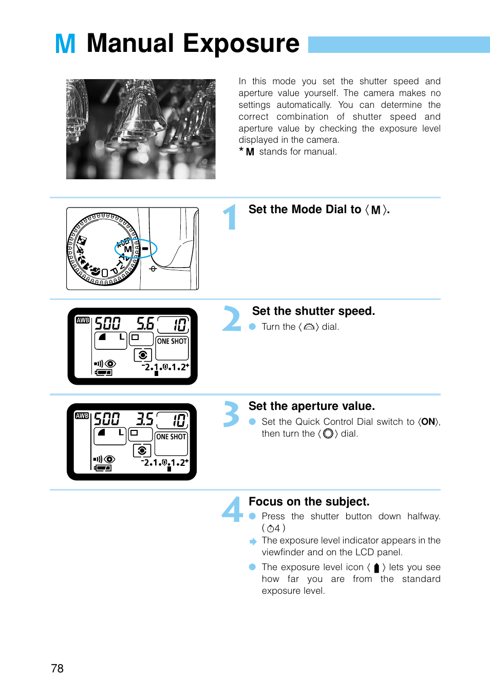 Manual exposure | Canon EOS D30 User Manual | Page 78 / 152