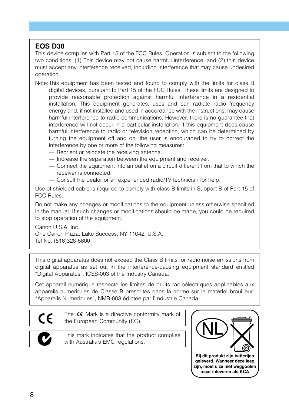 Eos d30 | Canon EOS D30 User Manual | Page 8 / 152