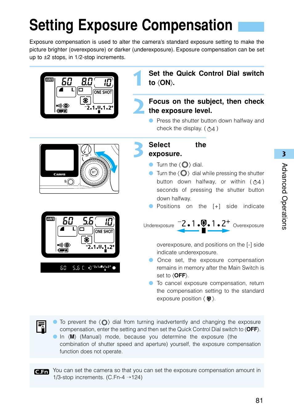 Setting exposure compensation | Canon EOS D30 User Manual | Page 81 / 152