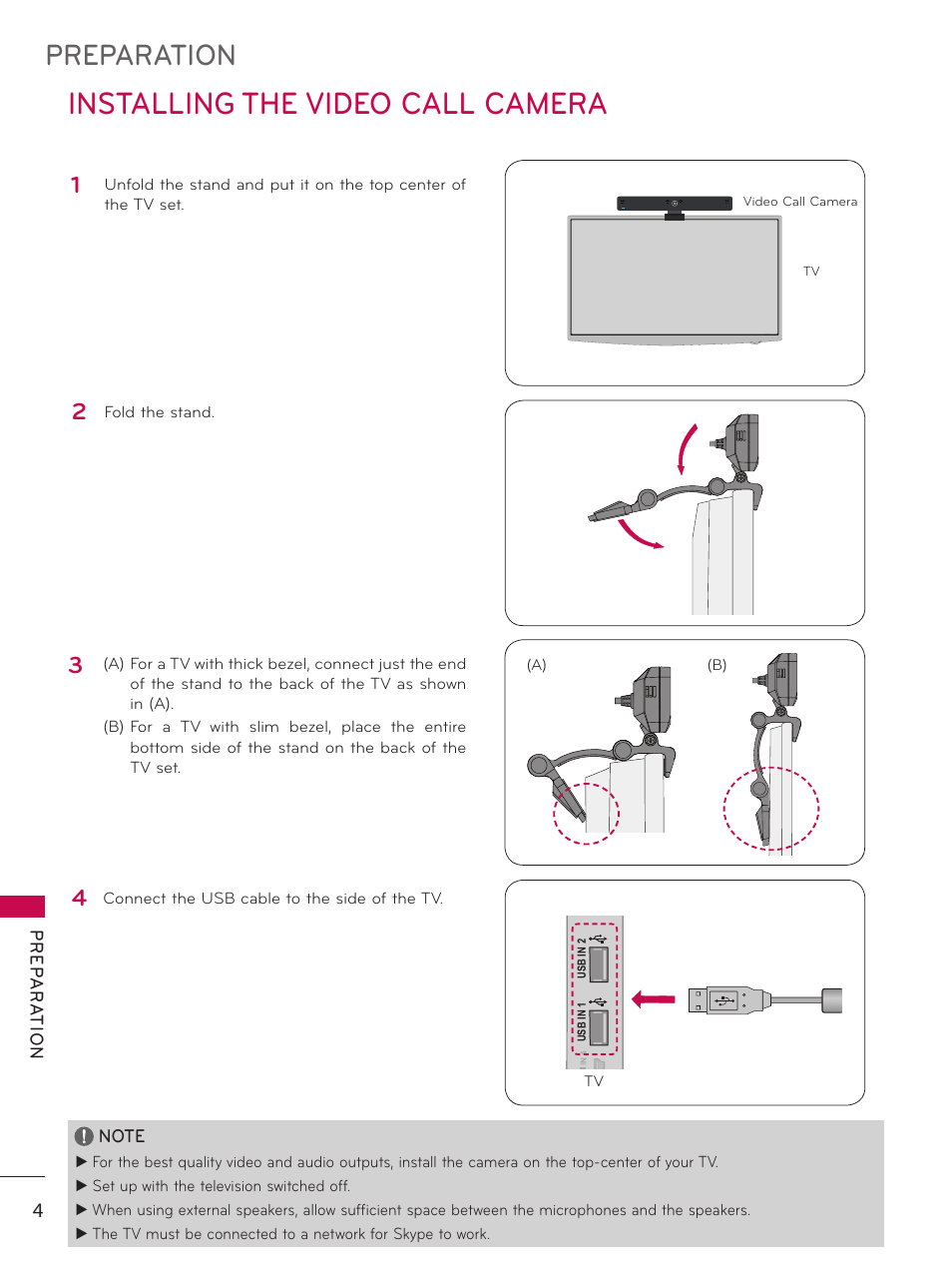 Installing the video call camera, Preparation | LG AN-VC200 User Manual | Page 4 / 13