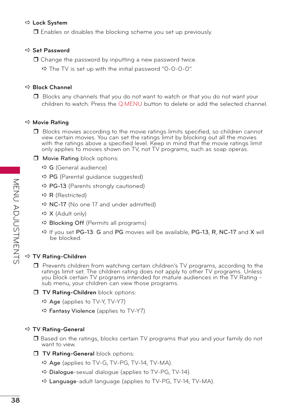 Menu adjus tment s | LG 32LV2400 User Manual | Page 39 / 64
