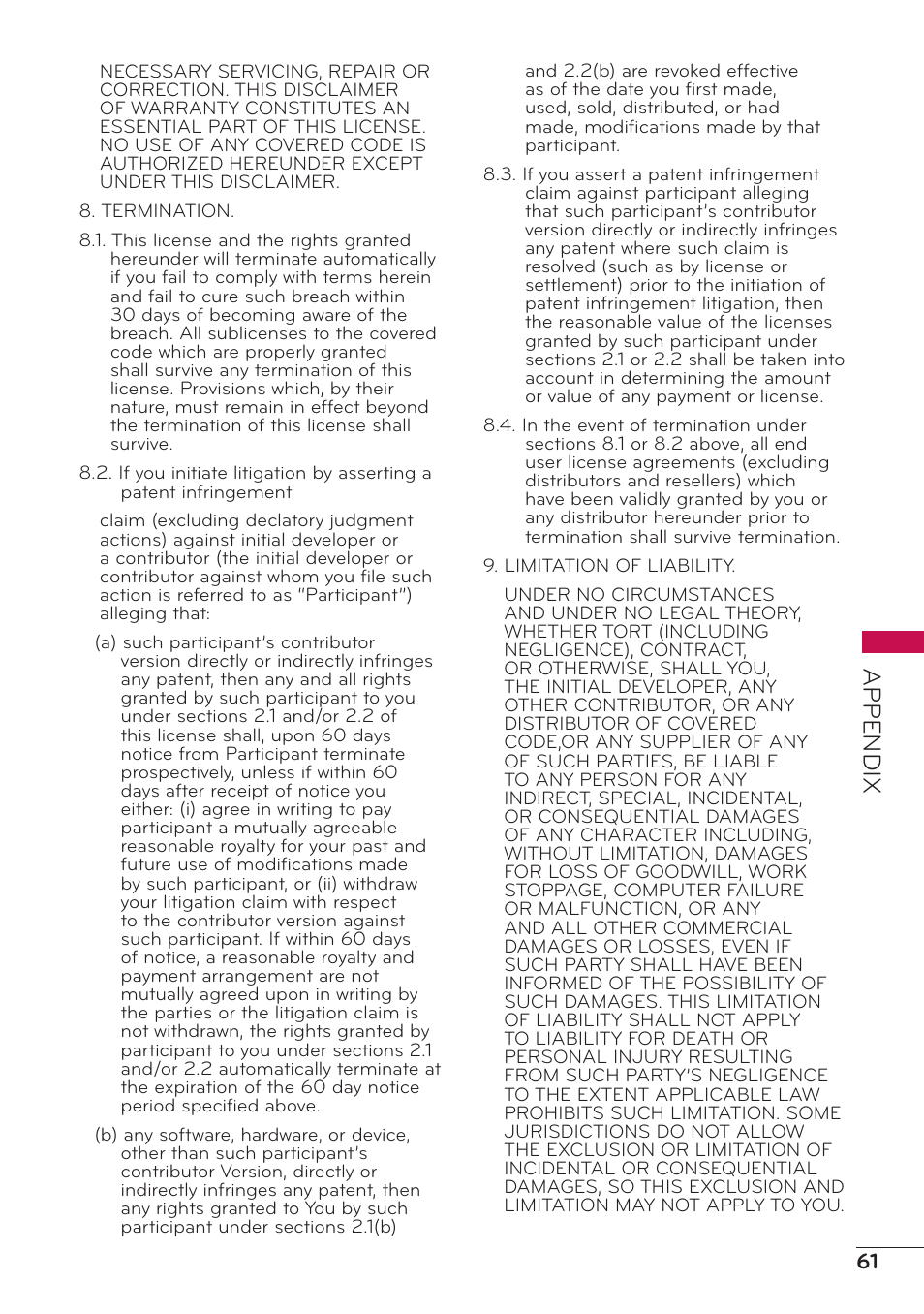 Appendix | LG 32LV2400 User Manual | Page 62 / 64