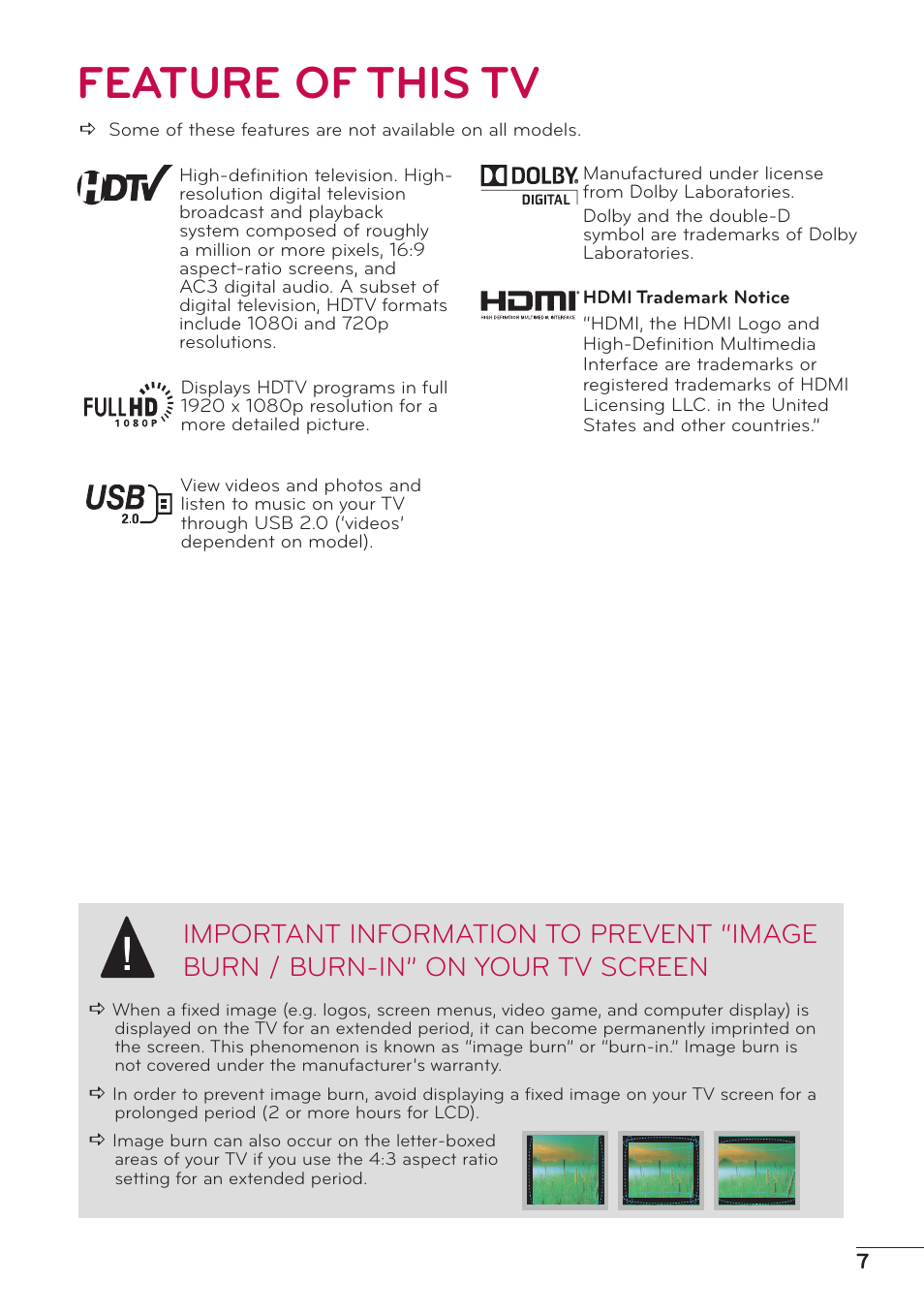 Feature of this tv | LG 32LV2400 User Manual | Page 7 / 64