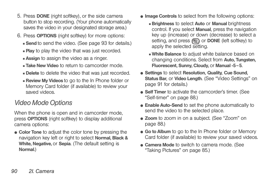 Video mode options | LG LGLX610 User Manual | Page 102 / 164