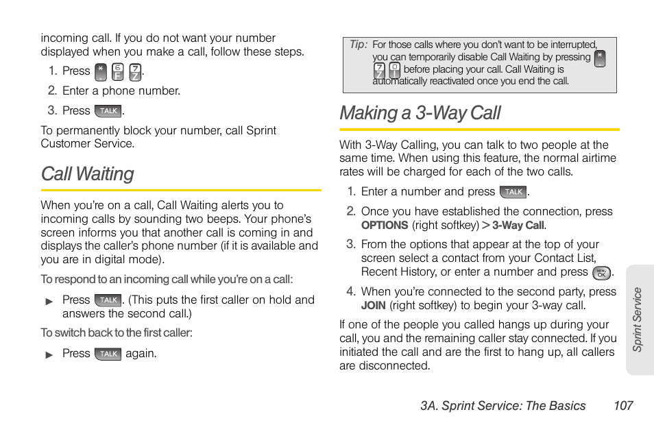 Call waiting, Making a 3-way call | LG LGLX610 User Manual | Page 119 / 164