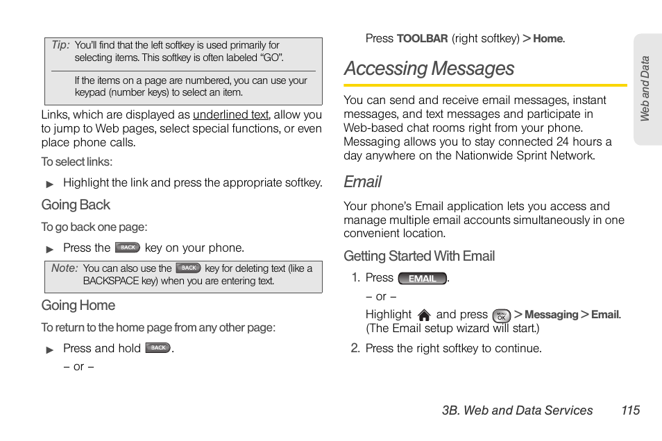 Accessing messages, Email | LG LGLX610 User Manual | Page 127 / 164