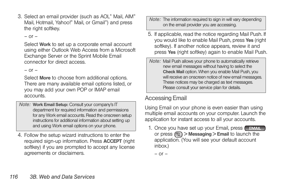 Accessing email | LG LGLX610 User Manual | Page 128 / 164