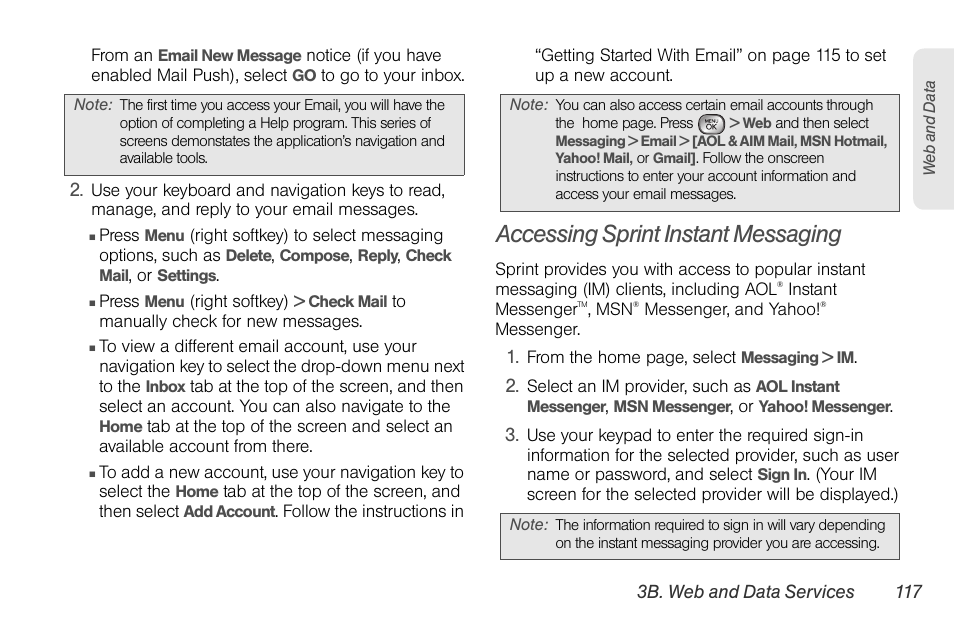 Accessing sprint instant messaging | LG LGLX610 User Manual | Page 129 / 164