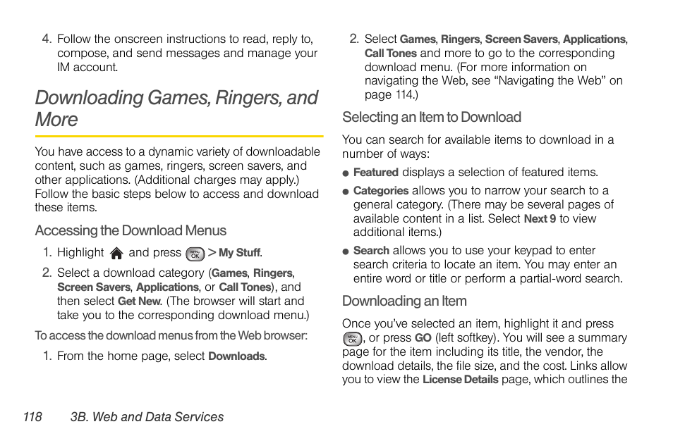 Downloading games, ringers, and more | LG LGLX610 User Manual | Page 130 / 164