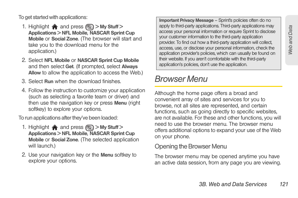 Browser menu | LG LGLX610 User Manual | Page 133 / 164