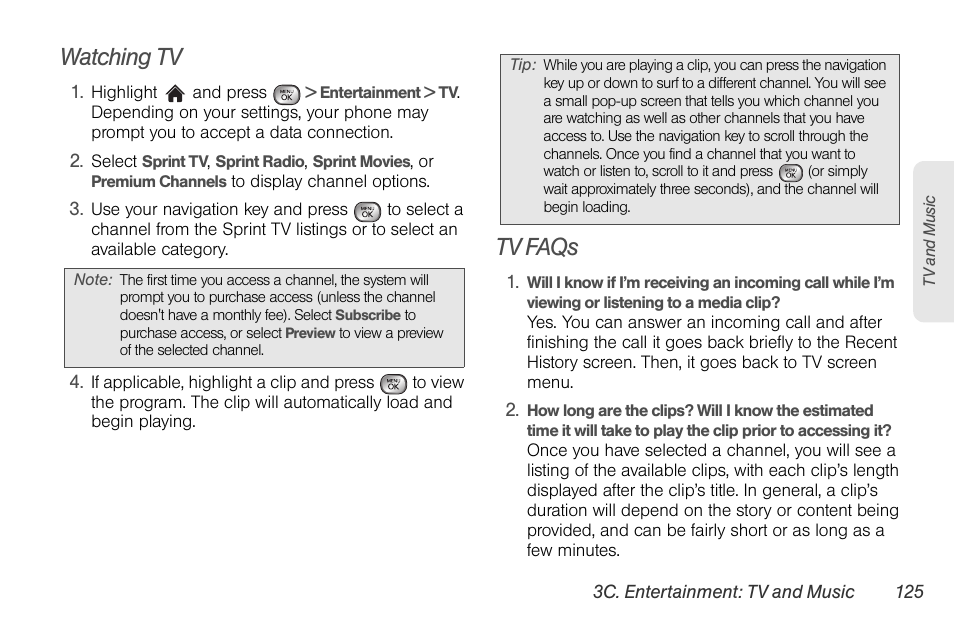 Watching tv, Tv faqs | LG LGLX610 User Manual | Page 137 / 164