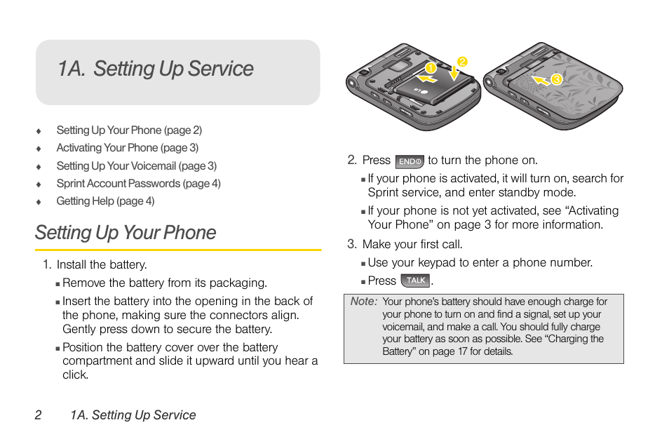 1a. setting up service, Setting up your phone | LG LGLX610 User Manual | Page 14 / 164