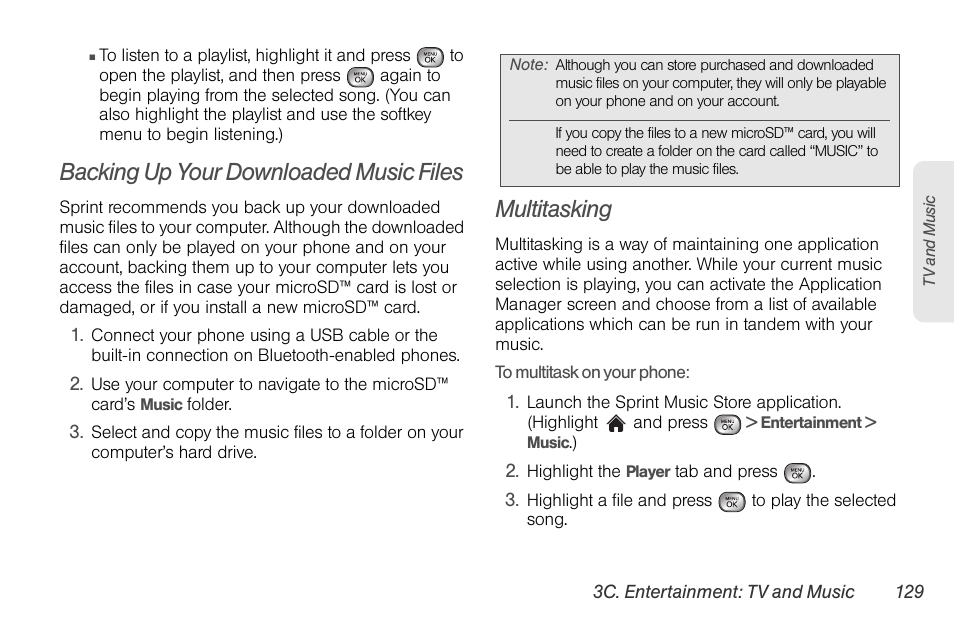 Backing up your downloaded music files, Multitasking | LG LGLX610 User Manual | Page 141 / 164