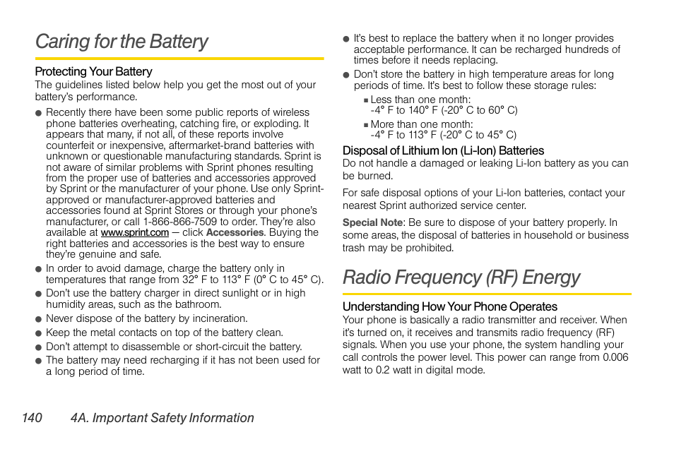 Caring for the battery, Radio frequency (rf) energy | LG LGLX610 User Manual | Page 153 / 164
