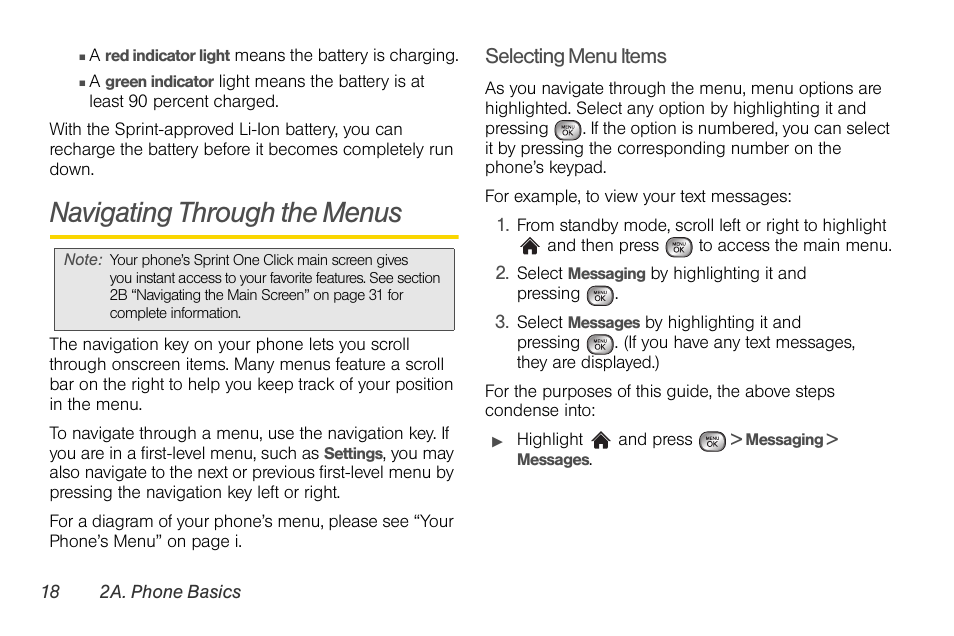 Navigating through the menus | LG LGLX610 User Manual | Page 30 / 164