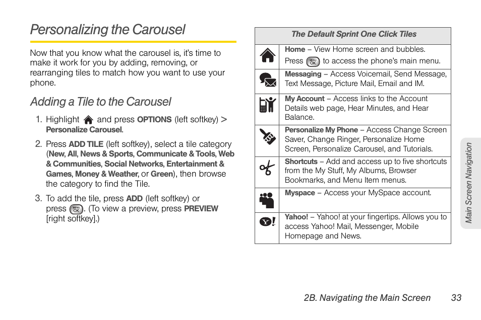 Personalizing the carousel, Adding a tile to the carousel | LG LGLX610 User Manual | Page 45 / 164