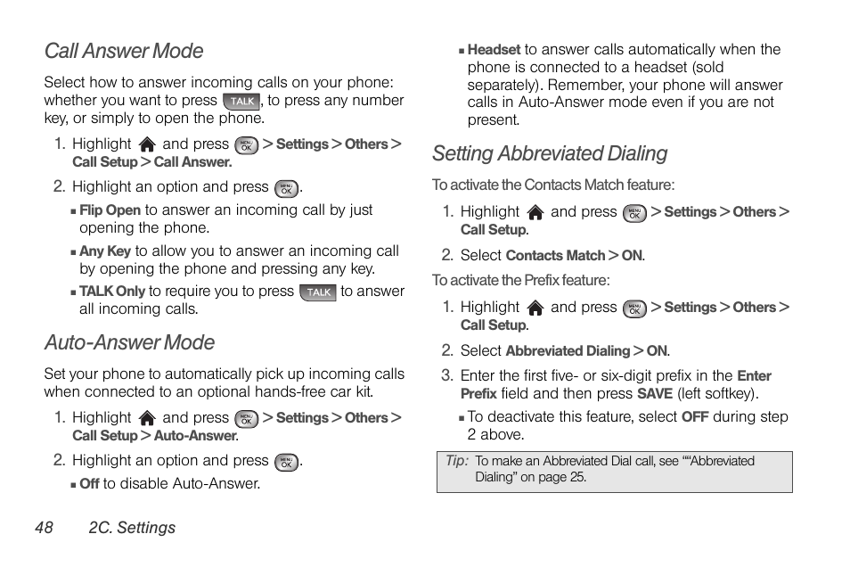 Call answer mode, Auto-answer mode, Setting abbreviated dialing | LG LGLX610 User Manual | Page 60 / 164