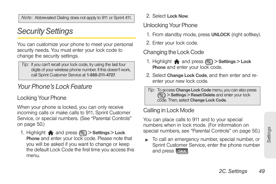 Security settings, Your phone’s lock feature | LG LGLX610 User Manual | Page 61 / 164