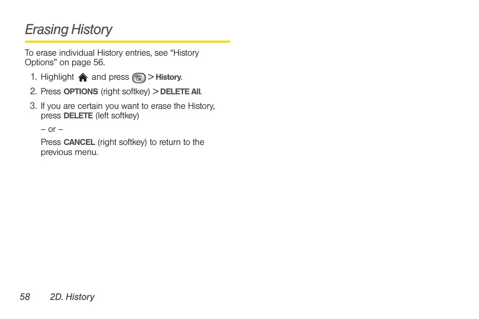 Erasing history | LG LGLX610 User Manual | Page 70 / 164