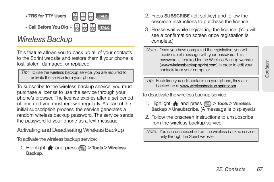 Wireless backup | LG LGLX610 User Manual | Page 79 / 164