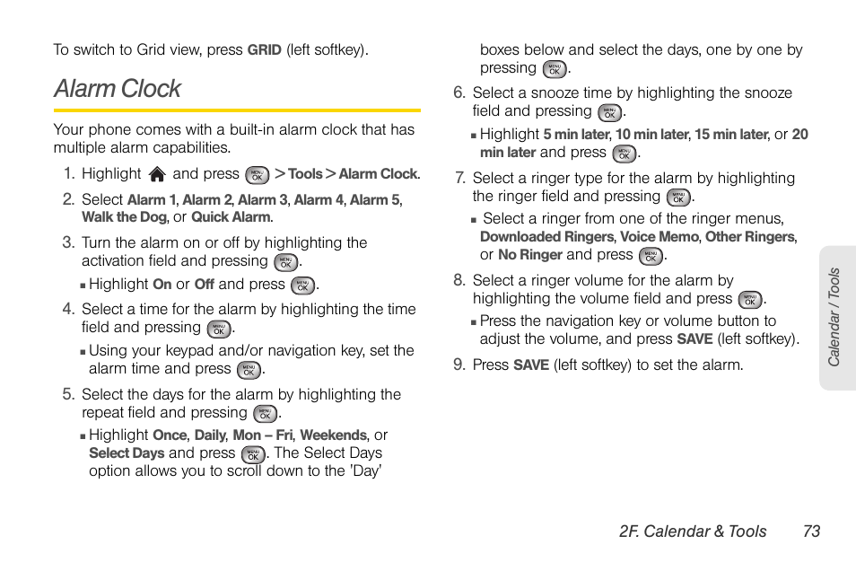 Alarm clock | LG LGLX610 User Manual | Page 85 / 164