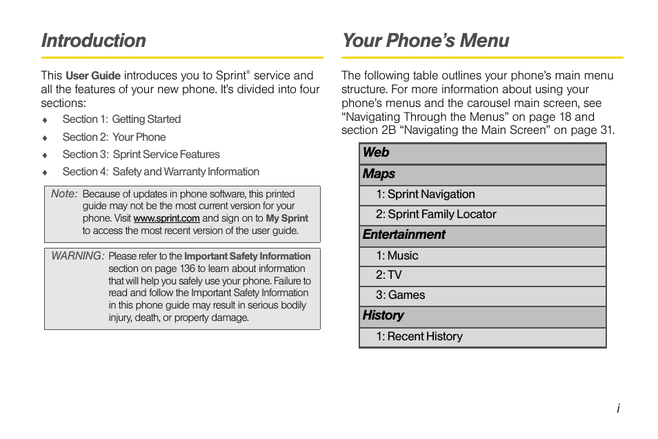 Introduction, Your phone’s menu | LG LGLX610 User Manual | Page 9 / 164