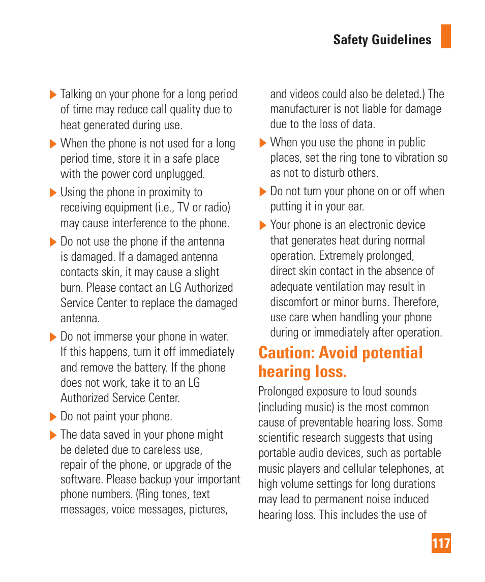 Caution: avoid potential hearing loss | LG D800 User Manual | Page 117 / 133