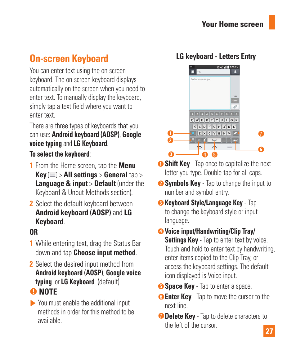 On-screen keyboard | LG D800 User Manual | Page 27 / 133