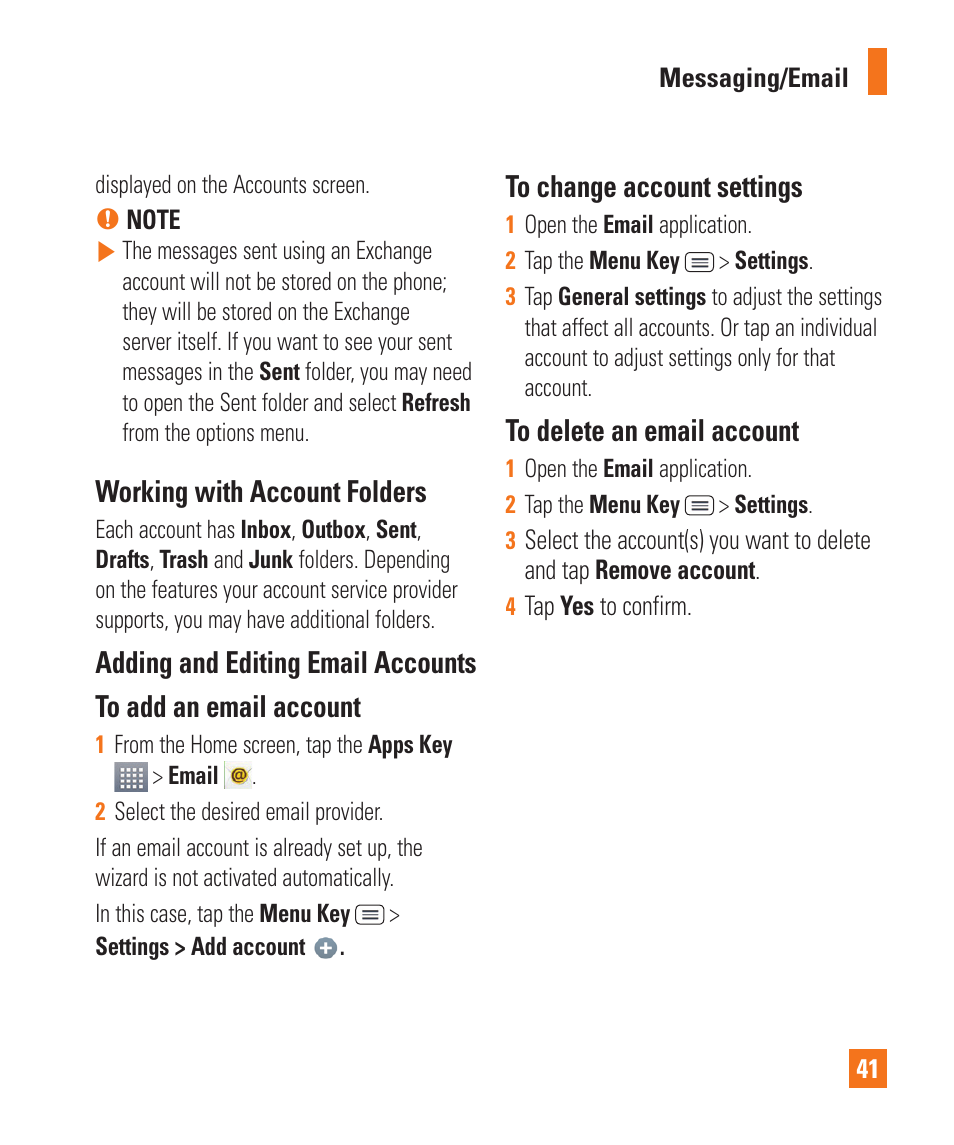 Working with account folders | LG D800 User Manual | Page 41 / 133