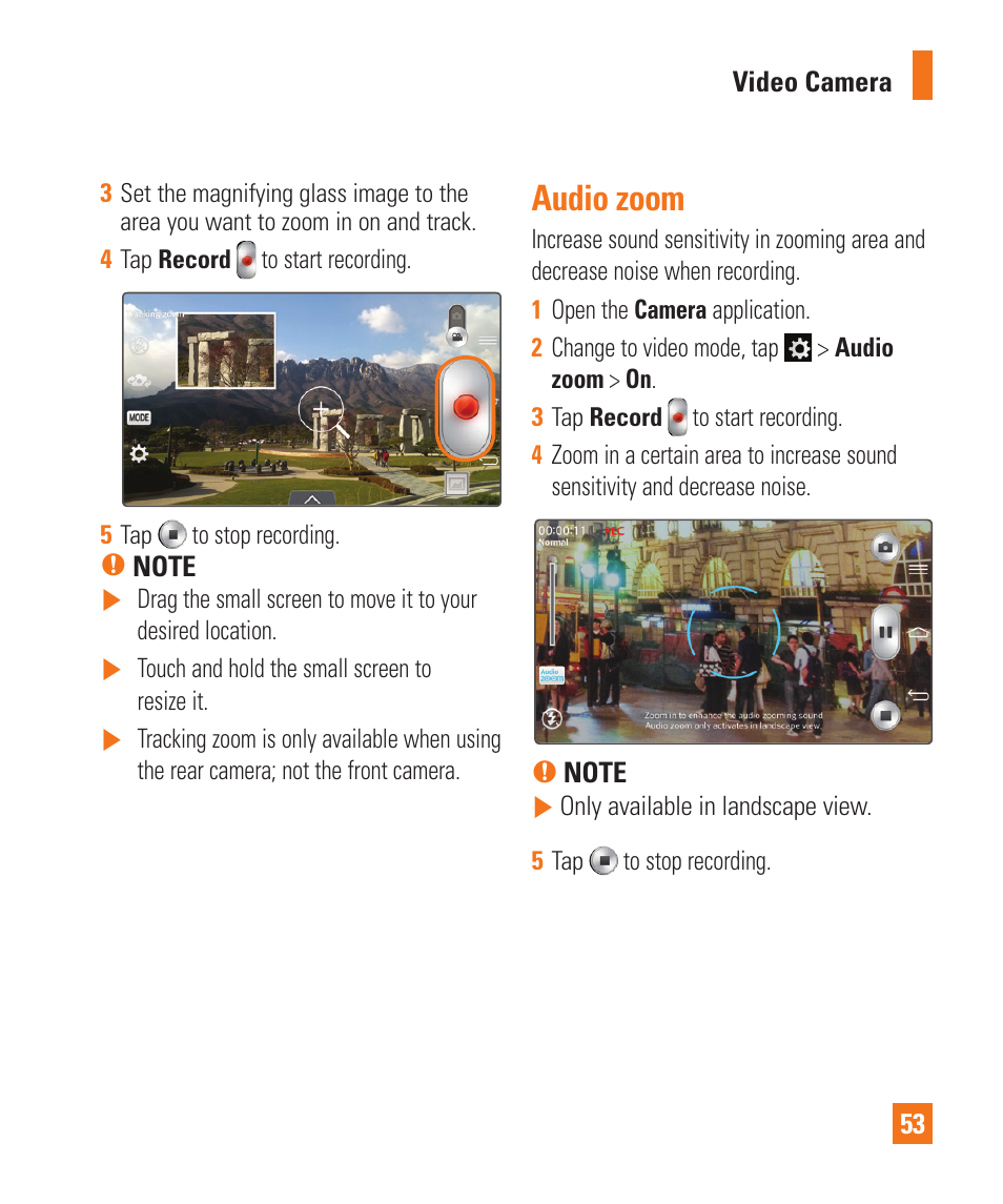 Audio zoom | LG D800 User Manual | Page 53 / 133