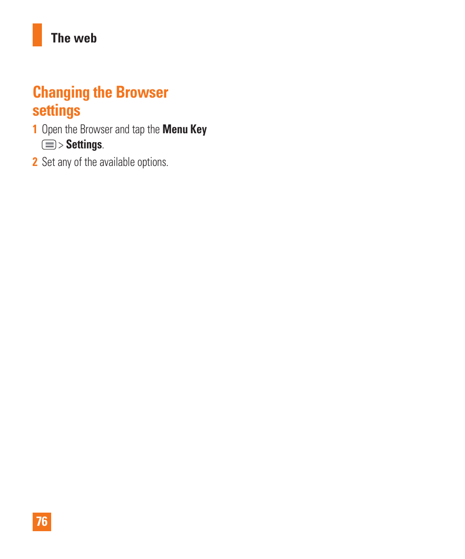 Changing the browser settings | LG D800 User Manual | Page 76 / 133