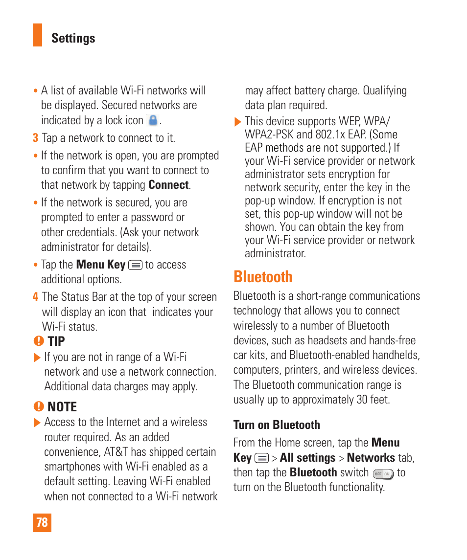 Bluetooth | LG D800 User Manual | Page 78 / 133