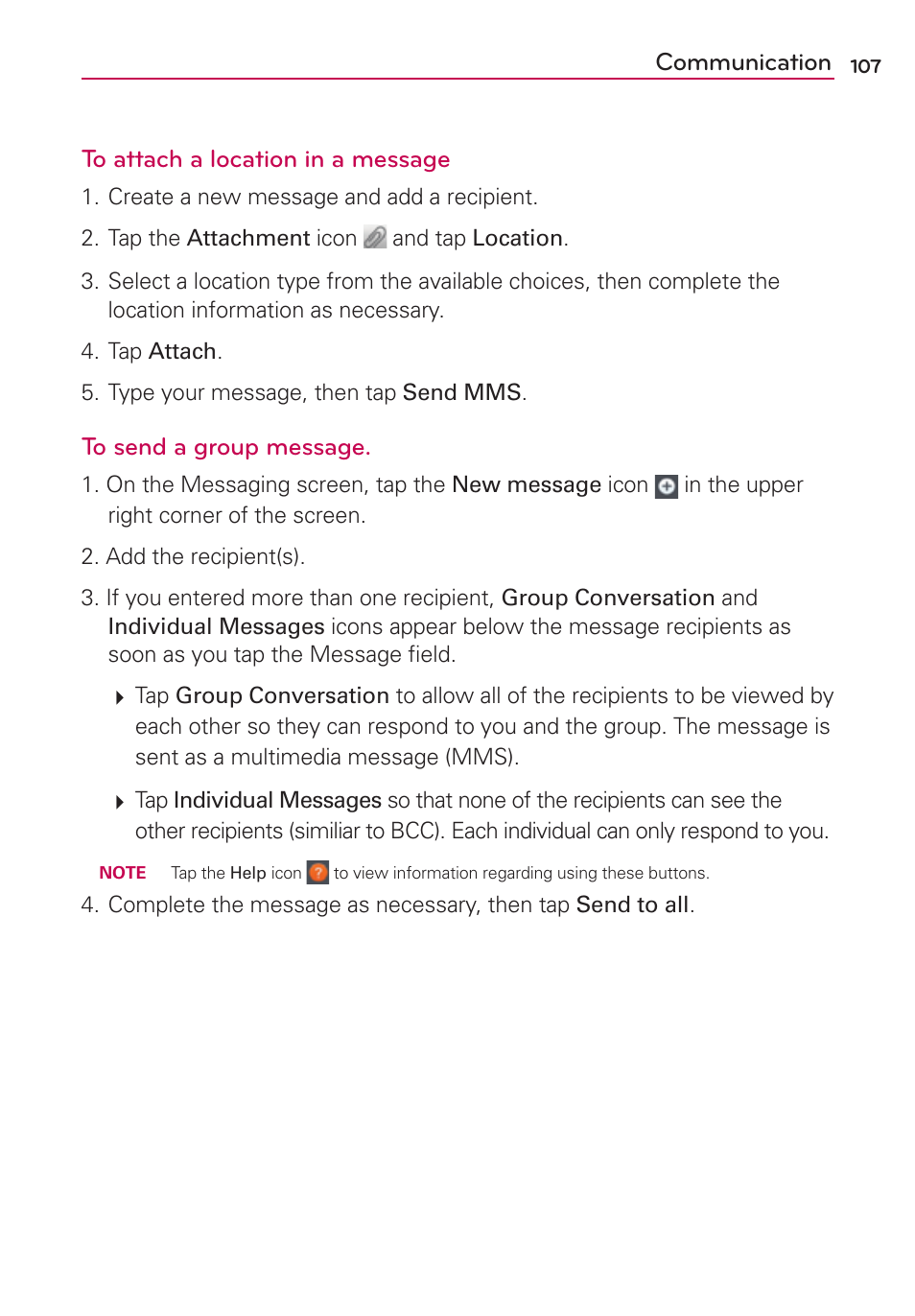 Communication to attach a location in a message | LG VS950 User Manual | Page 109 / 209