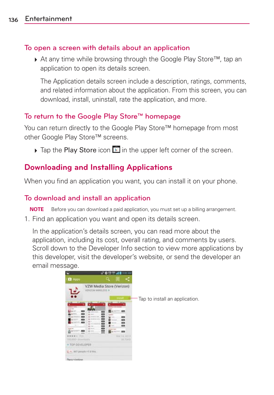 Downloading and installing applications | LG VS950 User Manual | Page 138 / 209