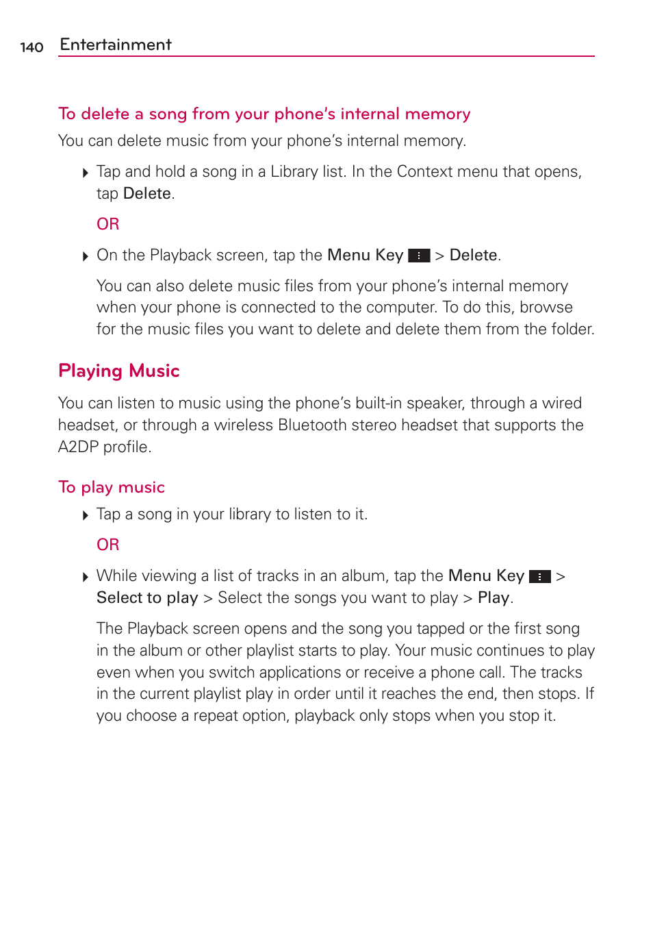 Playing music | LG VS950 User Manual | Page 142 / 209