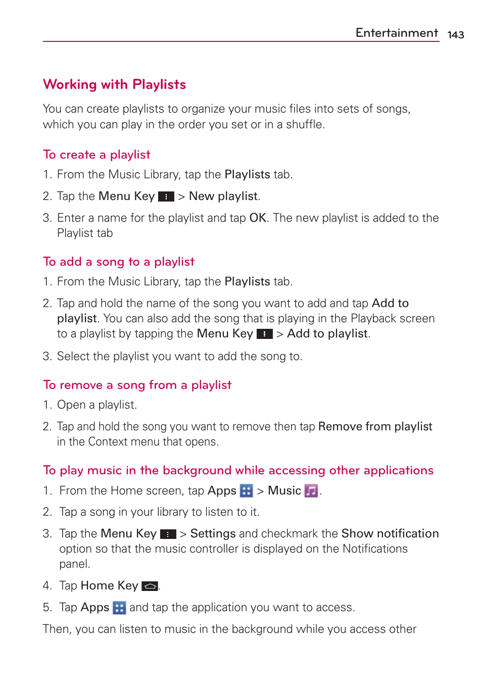 Working with playlists | LG VS950 User Manual | Page 145 / 209