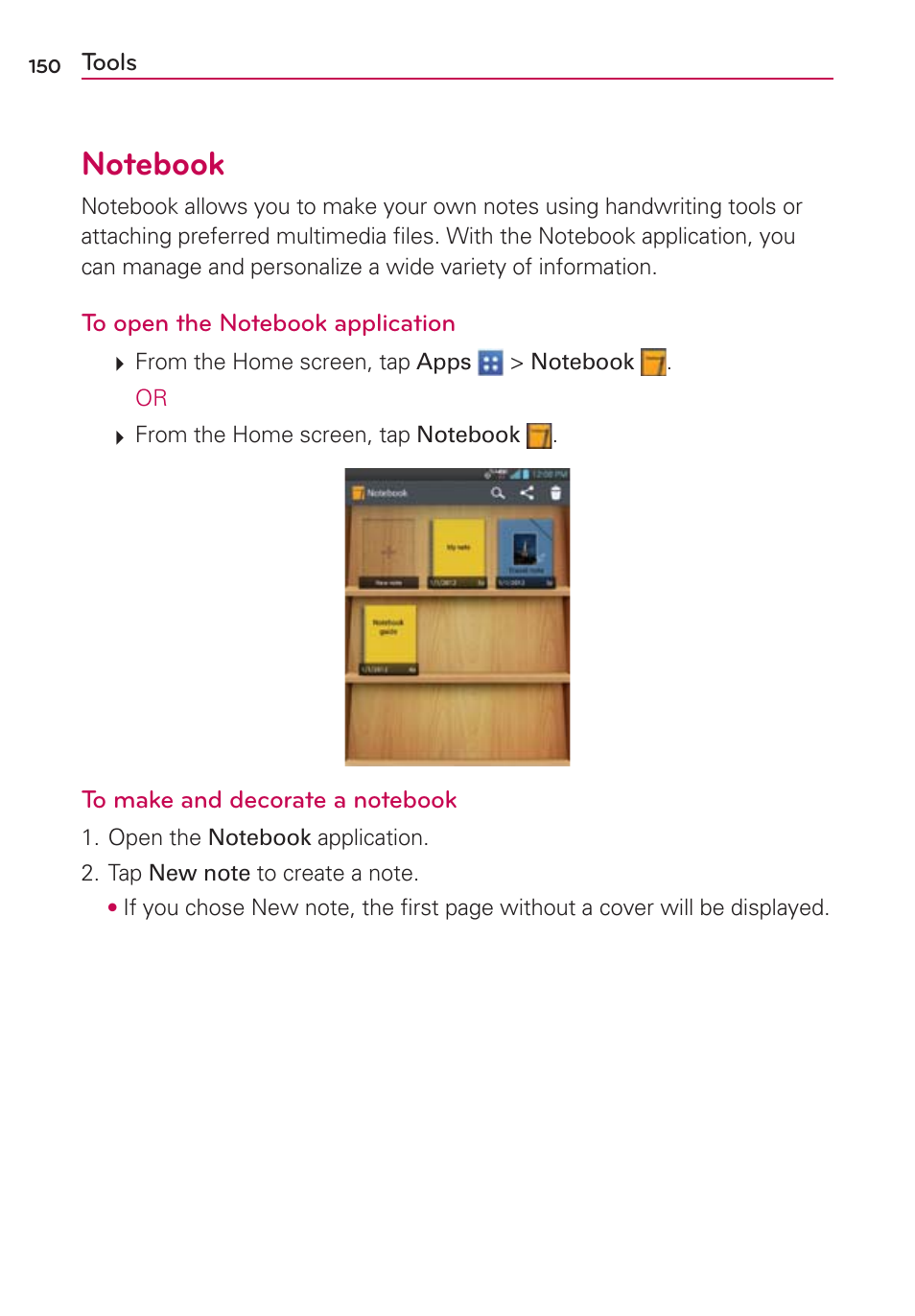 Tools, Notebook | LG VS950 User Manual | Page 152 / 209