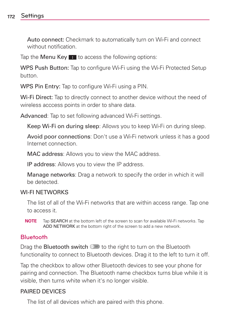 Settings, Bluetooth | LG VS950 User Manual | Page 174 / 209