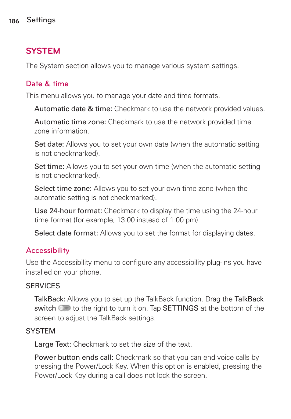 System | LG VS950 User Manual | Page 188 / 209