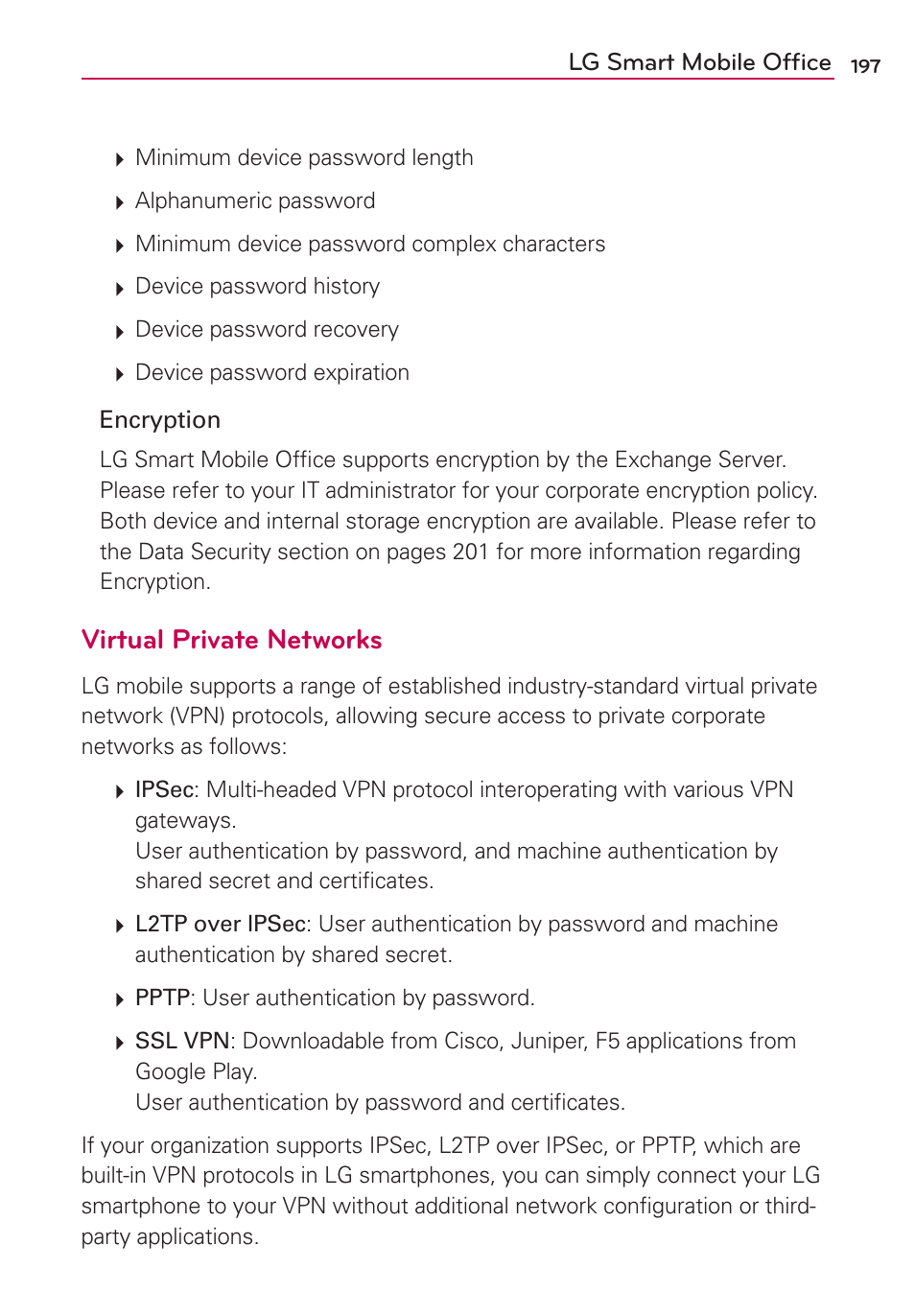 Virtual private networks | LG VS950 User Manual | Page 199 / 209