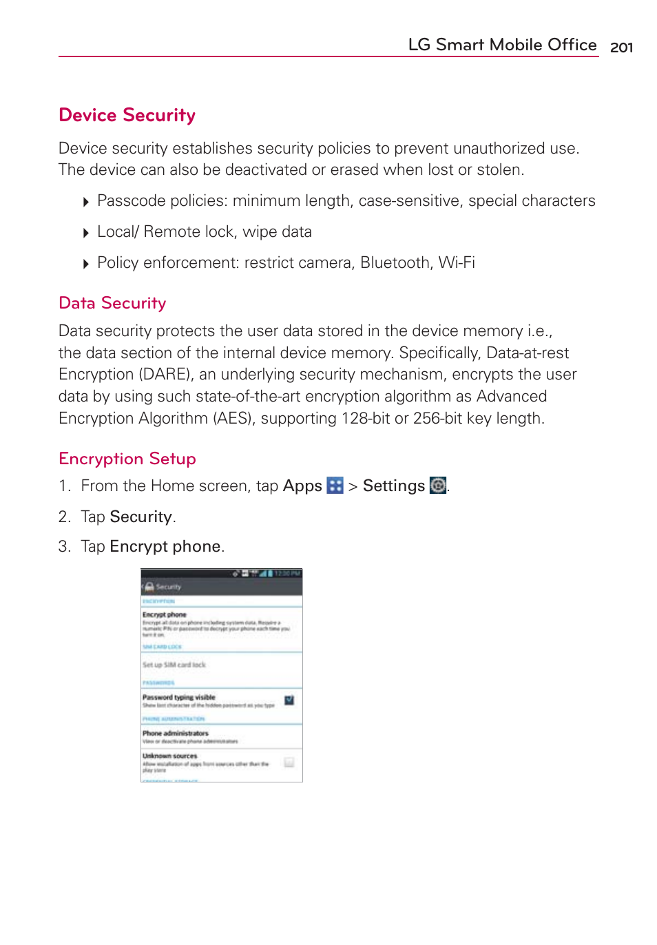 Device security | LG VS950 User Manual | Page 203 / 209