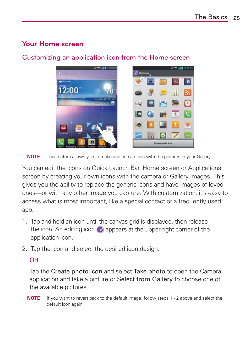 Your home screen, The basics | LG VS950 User Manual | Page 27 / 209