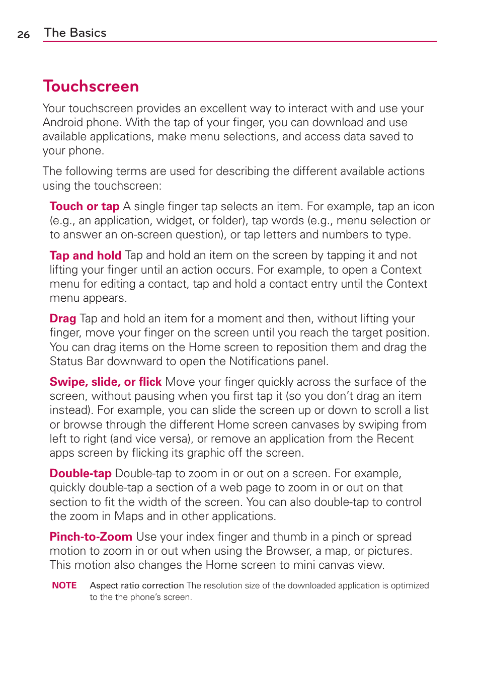 Touchscreen | LG VS950 User Manual | Page 28 / 209