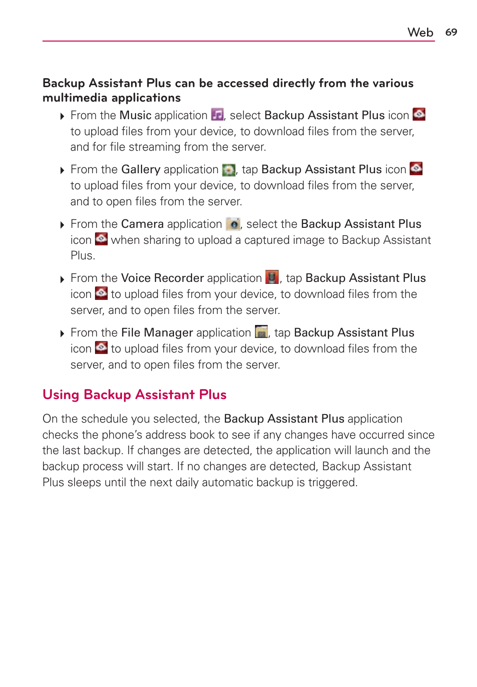 Using backup assistant plus | LG VS950 User Manual | Page 71 / 209