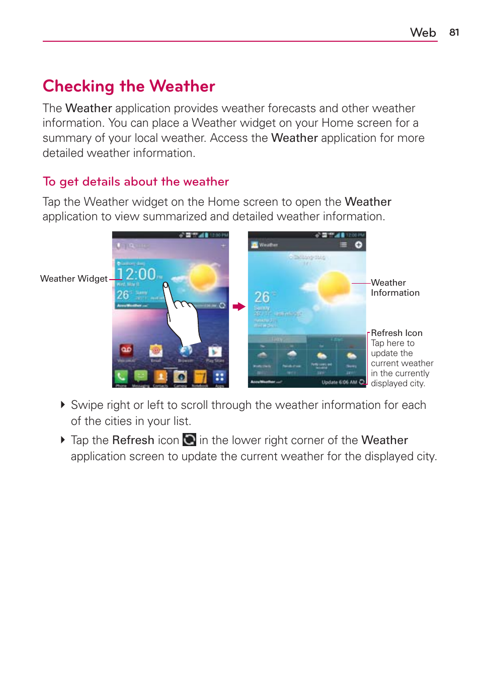 Checking the weather | LG VS950 User Manual | Page 83 / 209