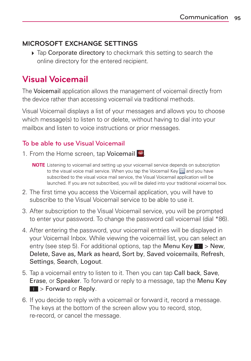 Visual voicemail | LG VS950 User Manual | Page 97 / 209