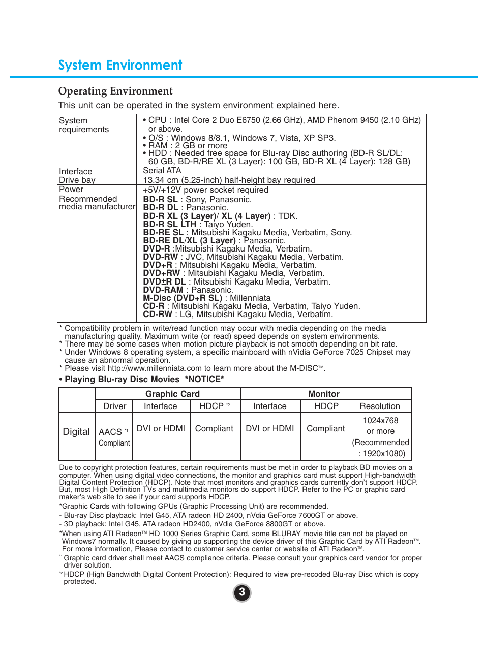 System environment, 3operating environment, Digital | LG WH16NS40 User Manual | Page 6 / 16
