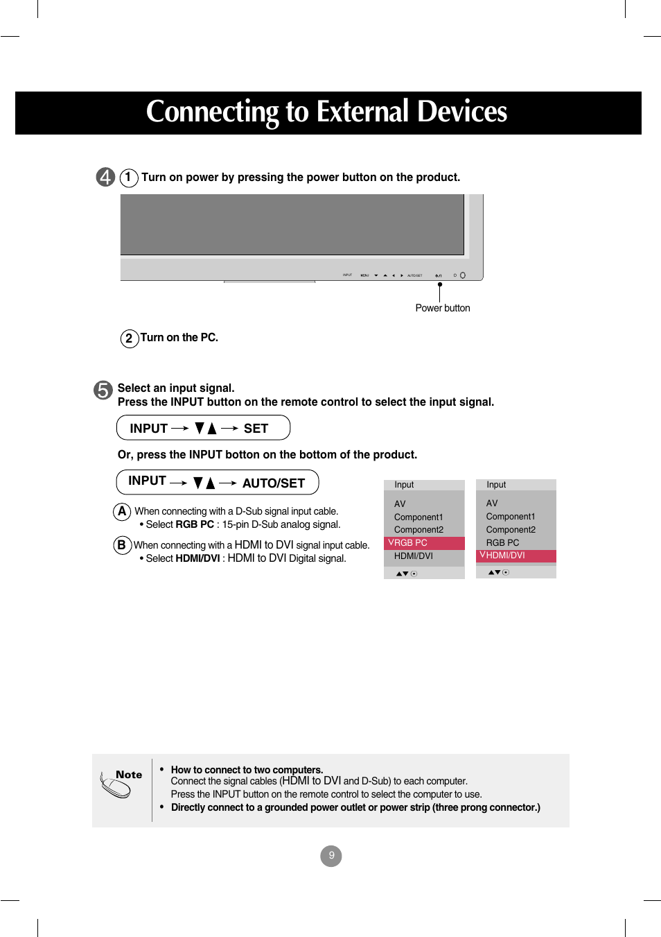 Connecting to external devices | LG M3202C-BA User Manual | Page 10 / 68