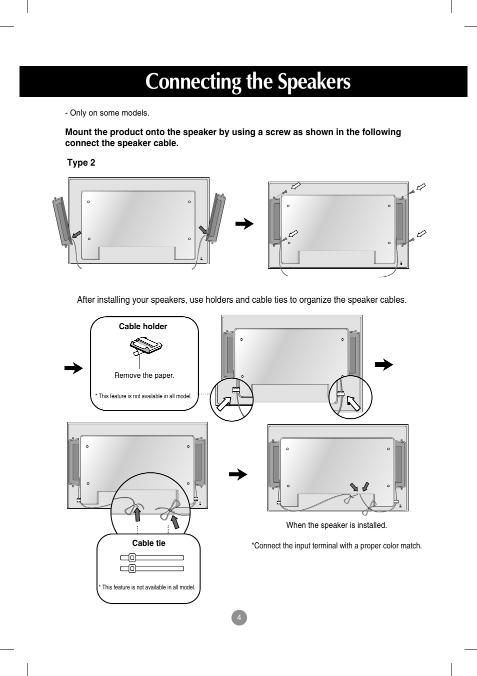 Connecting the speakers | LG M3202C-BA User Manual | Page 5 / 68
