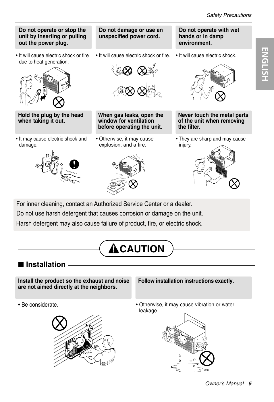 Caution, English, Installation | LG LT1033CNR User Manual | Page 5 / 48
